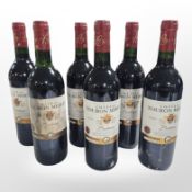 Six bottles of Chateau Touron Merlet Bordeaux wine 750ml in pine crate