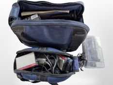 Two cameras bags containing Sony video cameras, cassettes, Raynox telephoto conversion lens,