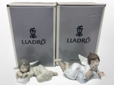 Two Lladró figures 5725 'Making a Wish' and 5728 'Heavenly Dreamer', both with original boxes.