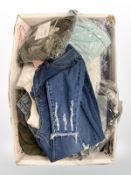 A box of new clothing, to include, Asics, sports clothing, Forallmankind, Gant, denim, River Island,