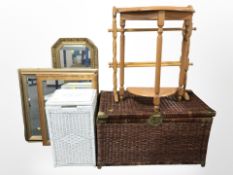 An oriental wicker blanket box, width 89 cm, a loom box, pine D-shaped table,