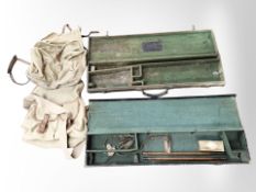 Two antique canvas shot gun cases and two cartridge bags