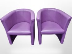 A pair of Frovi stitched purple leather armchairs,