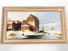 T Shirley : Winter sunshine, oil on board, 70 cm x 36 cm.