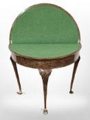 A burr walnut folding card table,