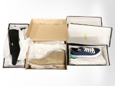 Three pairs of new shoes - Nicce, size 7, Boohooman, size 10 and Clarks, size 7.5.