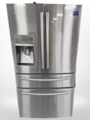 A Samsung stainless steel double door fridge freezer with sparkling water and ice dispenser,