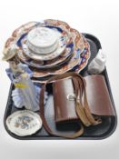 A group of Japanese Imari export dishes, Aynsley Wild Tudor owl figure, further Aynsley trinket box,