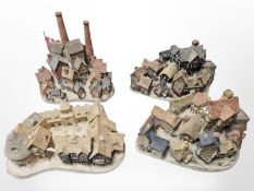 Four large David Winter town ornaments,