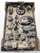 A group of Lilliput Lane cottage ornaments, Border Fine Arts figures of otters.