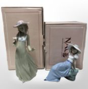 Two Nao figures of girls, No. 1158 and 1042, both with original boxes.