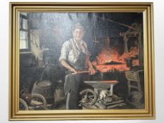 Continental School : Blacksmith with anvil, oil on canvas, 52 cm x 40 cm.