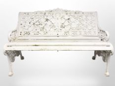 A painted cast aluminium garden bench,
