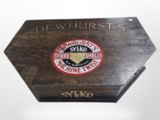 An oak canteen containing assorted sewing and embroidery items,