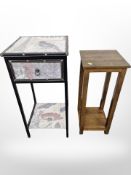 A modern side table fitted a drawer, and a plant stand,
