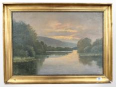 Danish School : Sunset over a lake, oil on canvas, 64 cm x 44 cm.