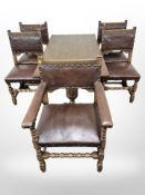 A reproduction carved oak refectory dining table,