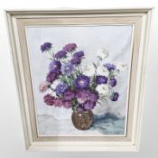 Contemporary school : Still life with flowers in a vase, oil on canvas,