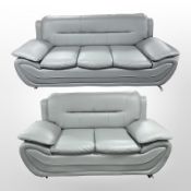 A contemporary Parker Knoll stitched grey leather three seater settee, 196 cm,