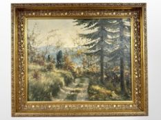 E Thorbjorn : Pathway through a forest, oil on canvas, 49 cm x 39 cm.