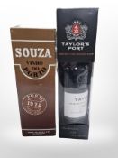 A bottle of Taylor's late bottled vintage port 2003, 750ml, and a further bottle of Souza port 1978,