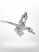A crystal paperweight in the form of a bird in flight by J.G. Durand, height 11cm.