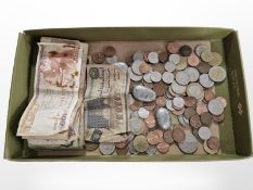 A small quantity of 20th century world coins and bank notes.