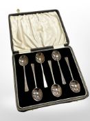 A cased set of six Edwardian silver teaspoons, Birmingham 1909.
