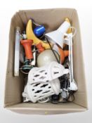 A group of 20th century angle poised desk lamps, plaster wall light shades, etc.