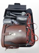 A pair of Carl Zeiss Jena 10x50w binoculars in leather case, a further pair of Praktica 9x21,