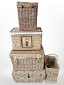 Five various wicker baskets and hampers.