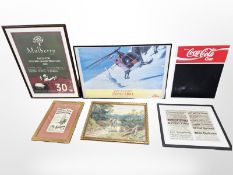 A group of advertising pictures including Coca Cola, framed theatre pamphlet,
