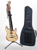 A Fender hollow body electric guitar, numbered US200192, made in Corona, California,