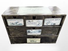 A reproduction apothecary chest, width 35 cm.