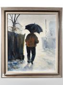 Allan Karms : Figure with an umbrella, oil on canvas, 59 cm x 69 cm.