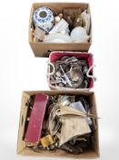 A quantity of silver plated cutlery, brass items, lamp in the form of a sail boat, mantel timepiece,