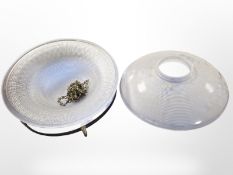 An Art Deco textured glass pendant light fitting,