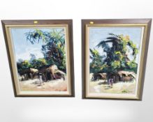 Narcisse (contemporary) : two oil on board studies of African villages,