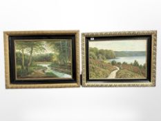 Danish School : Cottage by a lake, oil on canvas, 63 cm x 44 cm, together with a companion piece.