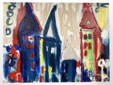 Danish School : Abstract buildings, oil on canvas, 80 cm x 60 cm.