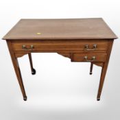 A late Victorian mahogany and satinwood-banded lady's writing desk, 84 cm x 46 cm x 75 cm.