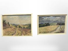 Danish School : A view across farmland, oil on board, 60 cm x 43 cm,