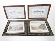 Two colour prints, After Alfred De Breanski, and two further prints of trout,