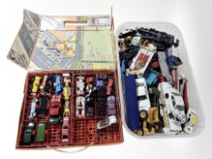 A large quantity of 20th century play worn die cast cars and buses including Corgi examples (two