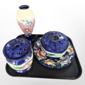 Two Maling rose bowls, similar plate,