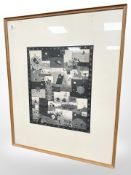 After J Poulson : Figures working the land, a monochrome print, 39 cm x 47 cm.