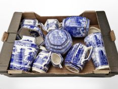 A box of Ringtons blue and white ceramics including jugs, caddies,