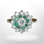 A 9ct yellow gold synthetic stone cluster ring, size O/P. CONDITION REPORT: 3.