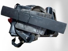 A Panasonic SC-HTB8 soundbar, Sony speakers, together with a group of leather satchels, bags, etc.