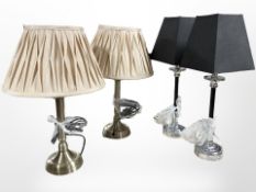 Two pairs of contemporary table lamps with shades,